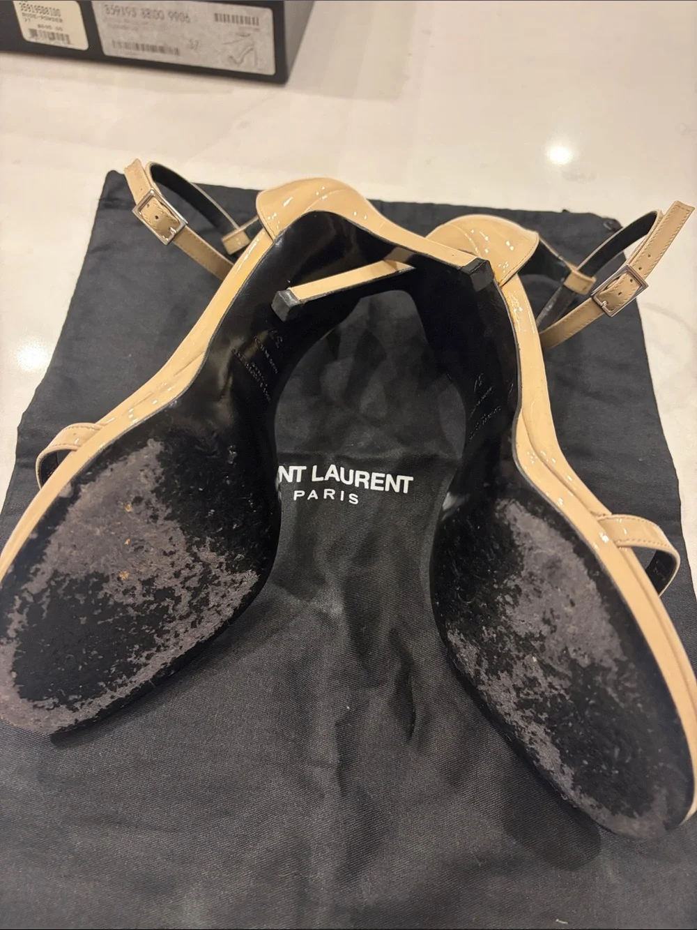 Saint Laurent Nude-Powder Patent Leather Ankle-Strap Heels - Picture 5 of 9